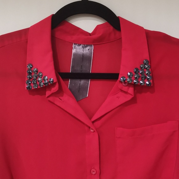 Moon Collection | Button Up Top with Studded Collar - Picture 2 of 4